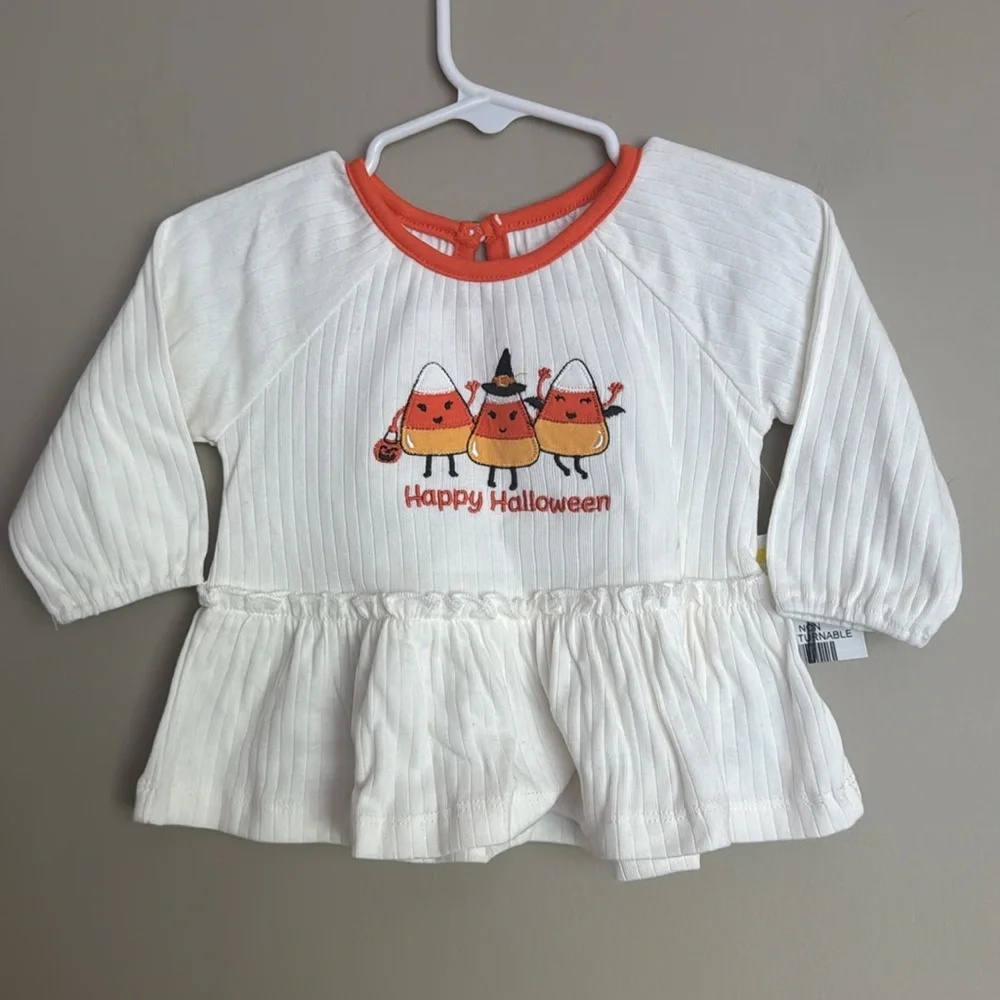 NWT- Little Me Halloween 3-Piece Candy Corn Outfit W/Headband Baby Girls, 6 mos